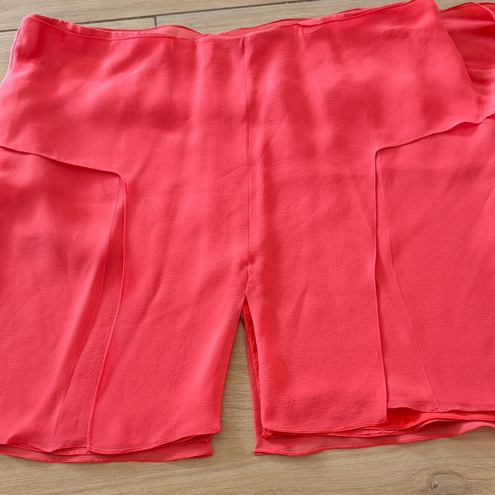 Carolina Herrera New York Coral Pink 100% Silk Chiffon Wrap Skirt Womens Size 14 - Picture 3 of 12